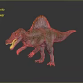 Realistic Spinosaurus Dinosaur With Sail On Back Open Mouth Green Brown Skin Texture Standing