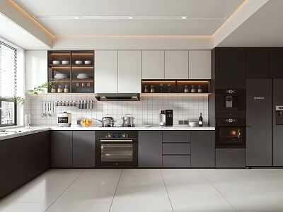 Modern Open Kitchen Interior With Gray Cabinets Marble Island And Appliances 3d model