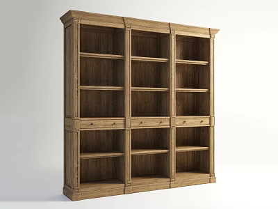 Wooden Storage Cabinet with Multiple Open Shelves and Bottom Drawers Classic Design for Home Organization 3d model