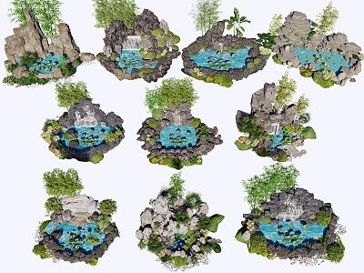 Modern new Chinese rockery stone rockery stacked water sketch features water drop 3d model