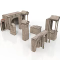 Ancient Stone Architectural Components Set With Arches Columns Steps And Blocks 3d model