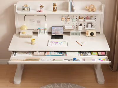 Functional Children's Desk With Storage Drawers Organizer Shelf And Stationery Holders For Study Play 3d model