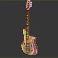 Shiny Purple Electric Guitar with Glossy Body and Metallic Strings Design