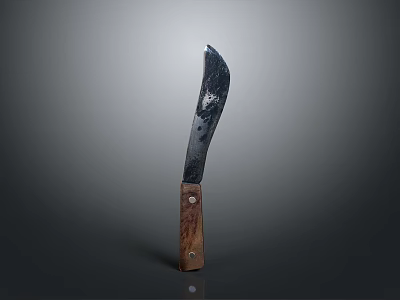 Rustic Worn Blade Knife With Wooden Handle And Metal Rivets On Gray Background 3d model