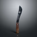 Rustic Worn Blade Knife With Wooden Handle And Metal Rivets On Gray Background