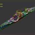 Blue Painted Warship In 3D Rendering Visualization