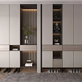 Modern Shoe Cabinet Interior Design With Open Closed Compartments Decorative Plant And Shoes