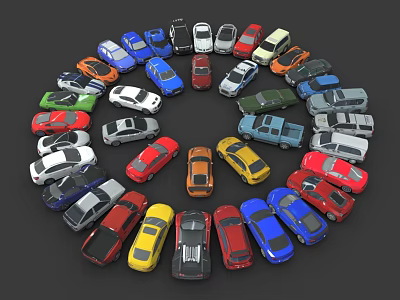 Various Colored Cars Arranged in Circular Display With Diverse Hues and Models 3d model
