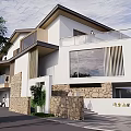 Modern Guesthouse Building With White Exterior Stone Walls Large Windows And Balconies
