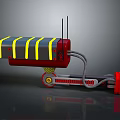 Mechanical Device With Yellow Stripes Gray Sections Red Structure Wheels And Connecting Wires 3d model