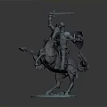 Man Riding Rearing Horse Holding Weapon On Detailed Bronze Statue Base