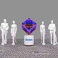 Illuminated SIGMA Activation Device with Human Figures Columns and Innovation Screen