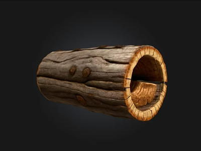 Natural Stone And Wood Hollow Log With Knots And Textured Surface 3d model