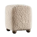 Cozy Square Beige Fluffy Stool With Soft Plush Fabric And Wooden Legs