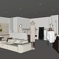 Modern Clothing Store Interior With Fashion Display Racks Sofa And Soft Lighting