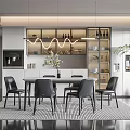 Modern Restaurant Interior With Open Concept Dining Table Black Chairs And Pendant Lights 3d model