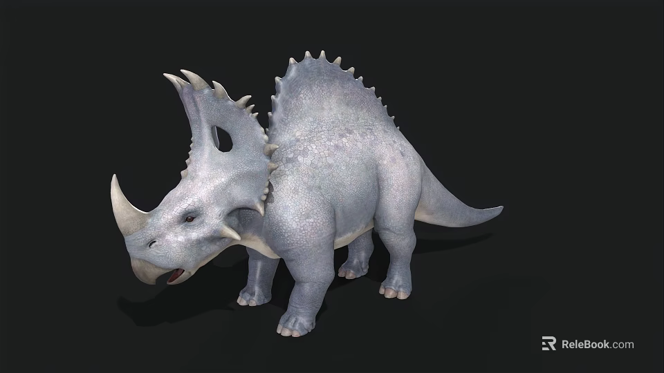 Realistic Triceratops 3D Model With Three Horns Spiked Frill And Gray Skin Texture 3d model 