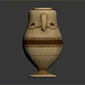 Carved Amphora Sculpture With Intricate Patterns Two Handles Brown Stripes And Beige Ceramic Base
