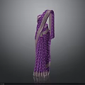 Elegant Purple Sari With White Polka Dots And Gold Border