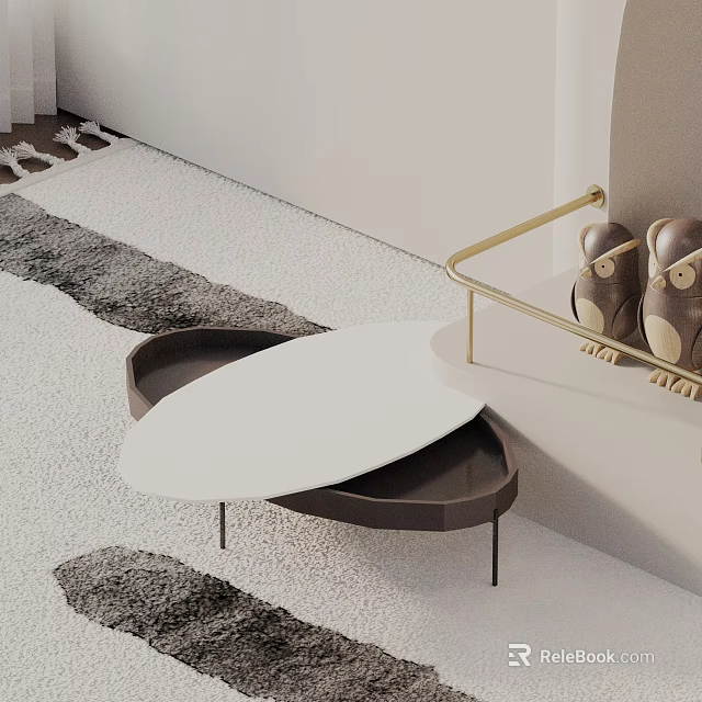 Modern Sofa Coffee Table Set With White Top Dark Base And Metal Legs 3d model 