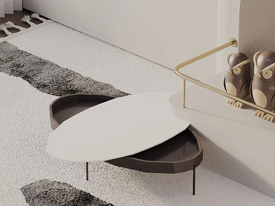 Modern Sofa Coffee Table Set With White Top Dark Base And Metal Legs 3d model