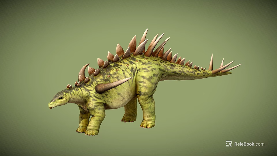 Realistic Stegosaurus Dinosaur Model With Green Striped Body And Back Spikes 3d model 