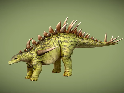 Realistic Stegosaurus Dinosaur Model With Green Striped Body And Back Spikes 3d model
