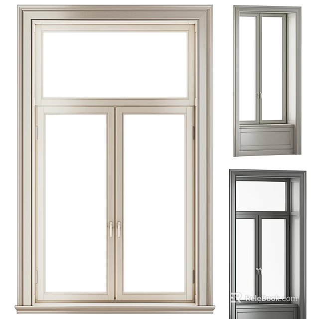 Modern Casement Windows With Aluminum Frame Double Sash And Clear Glass Design 3d model 