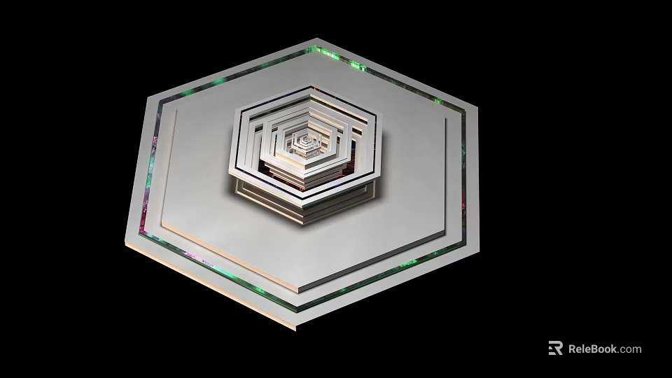 Art Installation Featuring Hexagonal Layered Mirrored Structure With Light Reflections 3d model