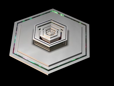 Art Installation Featuring Hexagonal Layered Mirrored Structure With Light Reflections 3d model