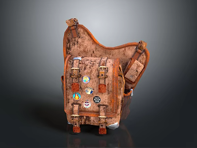 Vintage Leather Backpack With Worn Texture Decorative Patches And Classic Design 3d model