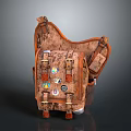 Vintage Leather Backpack With Worn Texture Decorative Patches And Classic Design