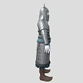 Ancient Warrior Armor With Metallic Helmet Shoulder Guards Chest Plate And Leggings