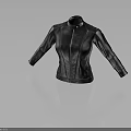 Stylish Black Fitted Leather Jacket With Stand Collar Front Zipper Design 3d model
