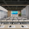 Modern Meeting Room With Arranged Tables Chairs Large Windows Natural Light And Wooden Table
