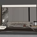 Modern Bedroom Interior Design With Gray Headboard Nightstand Marble Wall And Area Rug