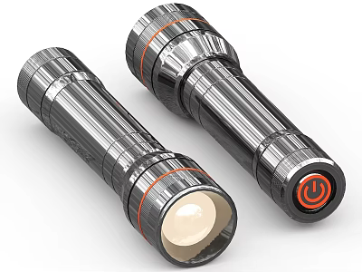 Illuminated Silver Flashlights With Red Stripes And Power Button For Daily Electrical Use 3d model