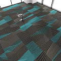 Modern Square Rug With Geometric Teal And Dark Color Striped Pattern Design 3d model