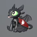 Cute Black Dragon Character With Big Green Eyes Wings Claws And Red Tail Decoration 3d model