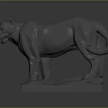 Gray Puma Sculpture in Standing Pose with Square Base and Realistic Design Details