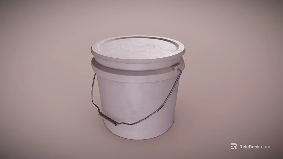White Plastic Bucket With Lid And Handle For Storage And Organization Use 3d model 