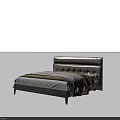 Modern Minimalist Double Bed With Light Upholstered Headboard And Gray White Sheets 3d model