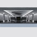 Modern Indoor Swimming Pool With Wavy Ceiling Design Stone Walls And Ambient Lighting