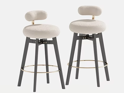 Modern Bar Stools With Light Upholstered Seats Dark Legs And Golden Ring Accents 3d model