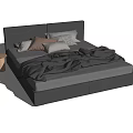 Modern Gray Double Bed With Headboard Storage Drawers And Cozy Bedding 3d model