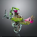 Stylish Modern Interior Decor With Small Floating Green Island And Pink Ornamental Trees