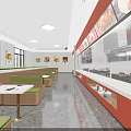Modern Restaurant Interior With Green Booth Seats White Dining Tables And Open Kitchen 3d model