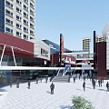 Bustling Modern Commercial Street with Pedestrian Flow Theatre Buildings and Shopping Facilities
