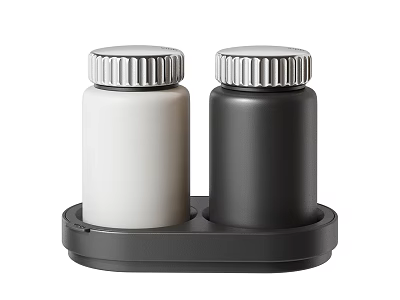 Two White And Black Spice Jars On Black Tray For Kitchen Countertop Use 3d model