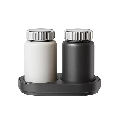 Two White And Black Spice Jars On Black Tray For Kitchen Countertop Use 3d model